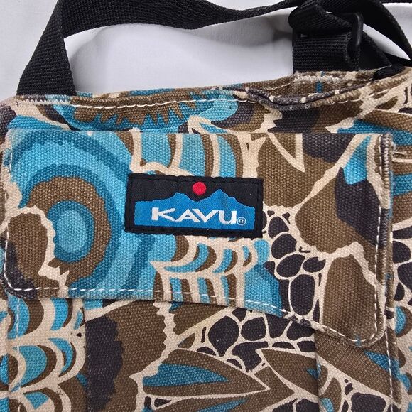KAVU Limited Edition Crossbody Bag, Blue, Tan, Cream Print - Picture 3 of 7
